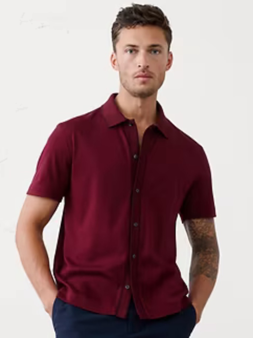 Banana Republic Men's Luxe Touch Polo Button-down Shirt | M | Bright Wine
